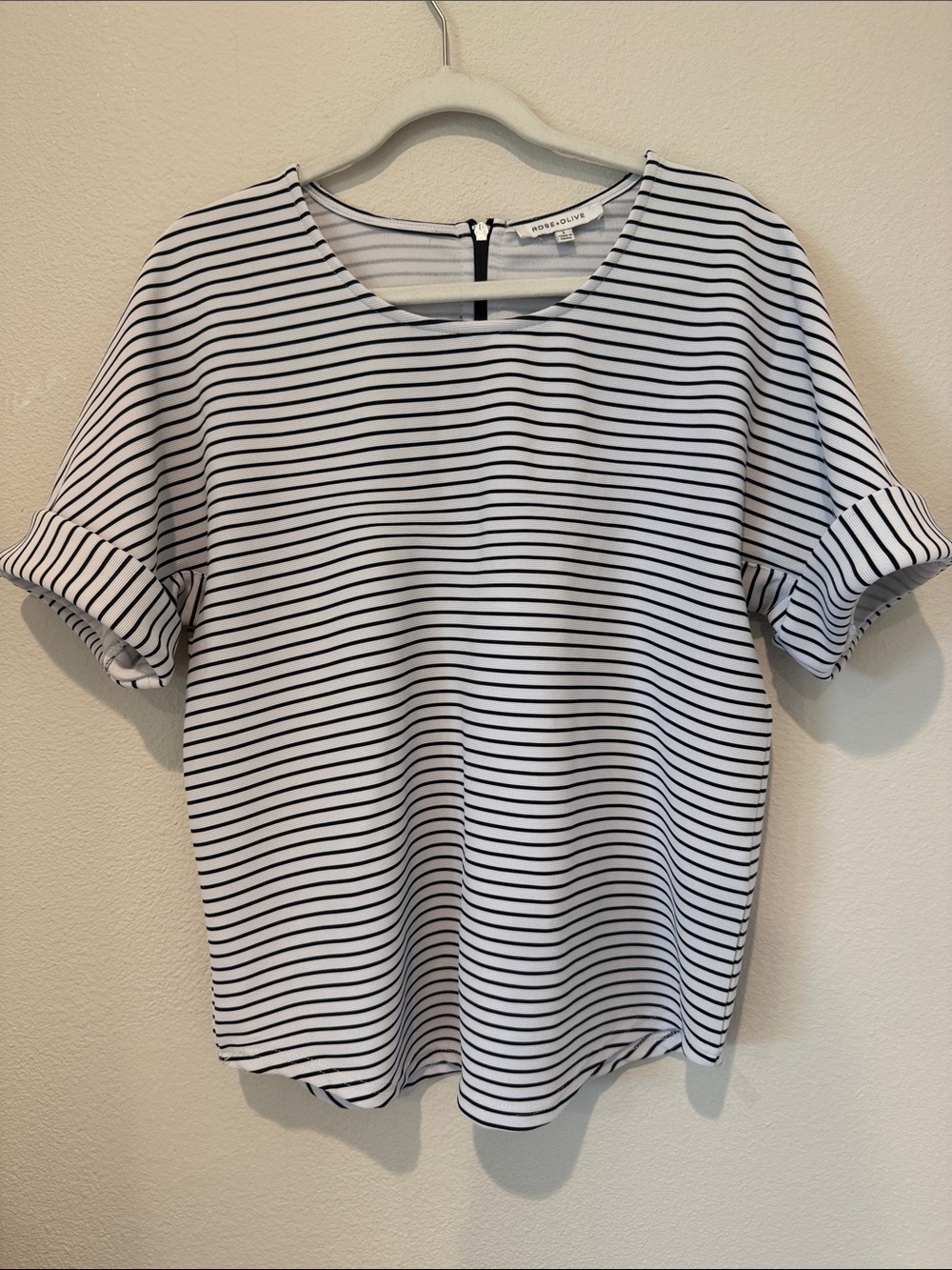 Rose & Olive black and white striped short-sleeve top - Picture 1 of 6